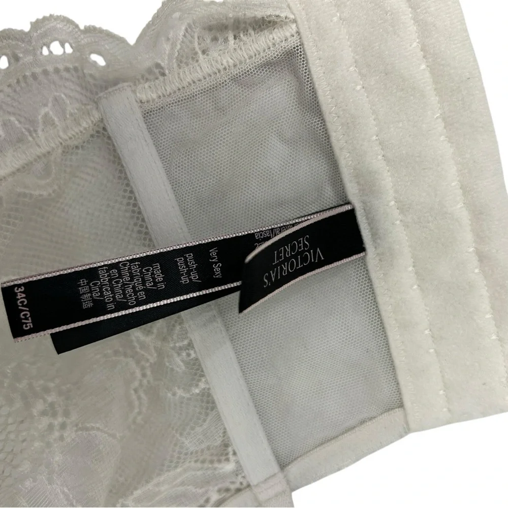 Victoria Secret Bralette Bra Bombshell Push Up White Size 34C Bridal Lace - Picture 8 of 12